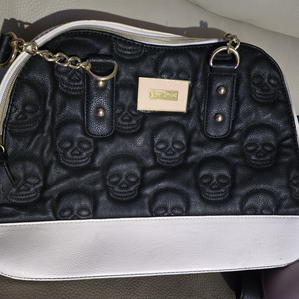 Betsey Johnson Black and White Skull Shoulder Bag